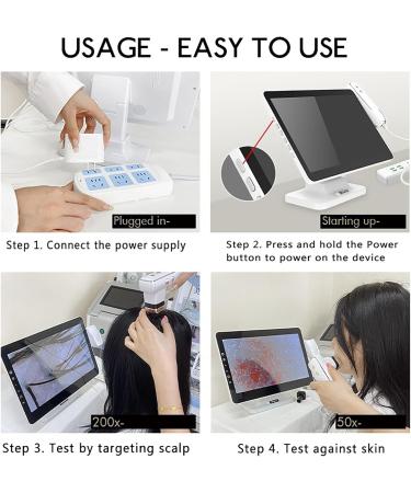 Skin Hair Analyzer Hair Scalp Detector with 14.1-inch Screen and 10 Million Pixels Lens 50x/200x Amplification Probes and Detecting Skin Hair Follicles Clearly for Beauty Salon Spa Center - Buy Online on GoSupps.com