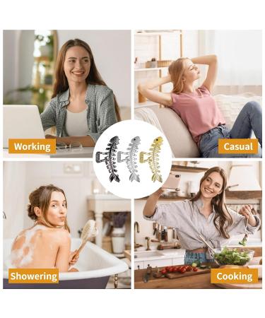 3PCS Fish Bone Shaped Metal Hair Claw Clips Set - Non-Slip Hair Clamps for Women and Girls - French Barrette Style - Gold, Silver, Black - Buy Online on GoSupps.com