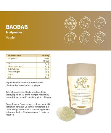  ERASVITAL Baobab Fruit Powder 250g gently ground without food additives raw natural. Baobab natural vitamin C gluten-free. - Buy Online on GoSupps.com