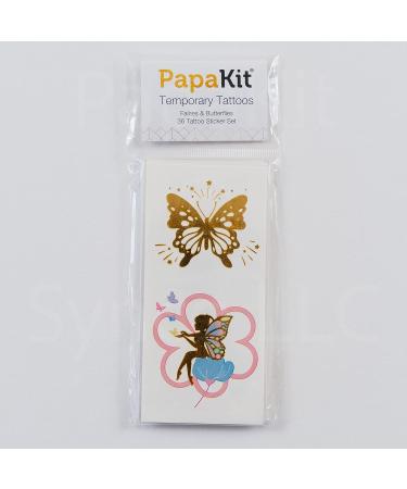 PapaKit Butterflies & Fairies 36 Temporary Fake Tattoo Set - Non-Toxic, Safe Removable | Ideal Kids Party Favor Gift - Buy Online on GoSupps.com