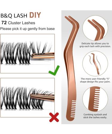 B&Q Eyelash Extension Kit B25 - 72Pcs Thin Band Cluster Lashes DIY Kit with Tweezers and Lash Bond (D-8-16 MIX) - Individual Lashes Cluster Kit - Buy Online on GoSupps.com