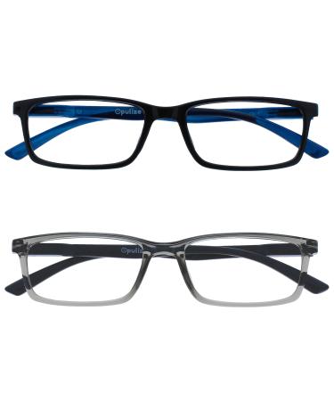 Opulize sea glasses Blue light filter narrow frame spring hinges improve the sleep computer glasses gaming reflective men B9 +1.50 diopters black / gray