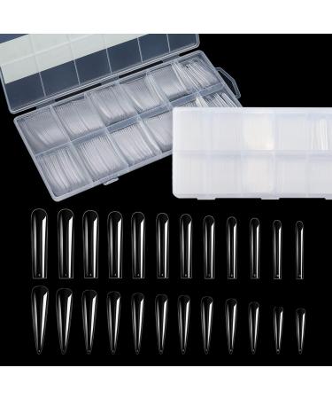 480 pieces extra long artificial nails 24 sizes extension transparent nail tips water drops transparent artificial nails clear ballerina nail tips for manicure salon diy nail art 480 pieces
