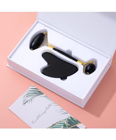 Yssarea Obsidian Roller & Gua Sha Set | 100% Natural Obsidian Stone | Dual-Sided Face Massager | Reduces Aging Signs | International Shipping - Buy Online on GoSupps.com