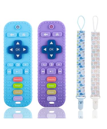 Baby Teething Toys COSTOYFUN Remote Control Shape Silicone Toddler Teething Toys for Babies 0-6-12-18Months Newborn Baby Teether Baby Teether Toy Teething Pacifiers Toys(2 Pack) Blue and Purple