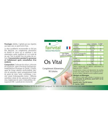 Fairvital | Complexe Os Vital - 90 g lules - vitamines D3 & K2 & C calcium magn sium zinc cuivre mangan se chrome et plus - Qualit contr l e et haut dosage - 100% v gan - Fabriqu en Allemagne - Buy Online on GoSupps.com