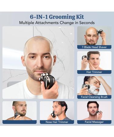 6 in 1 Detachable 7D Head Shaver for Bald Men - Waterproof Cordless Electric Razor & Grooming Kit - Buy Online on GoSupps.com