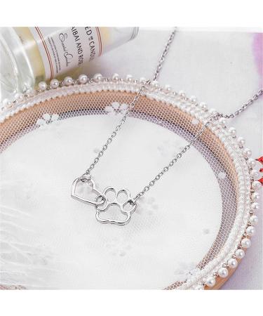 Colorful Bling Dog Cat Paw Print Necklace for Women - Double Hollow Heart Pendant Jewelry for Pet Lovers - Buy Online on GoSupps.com