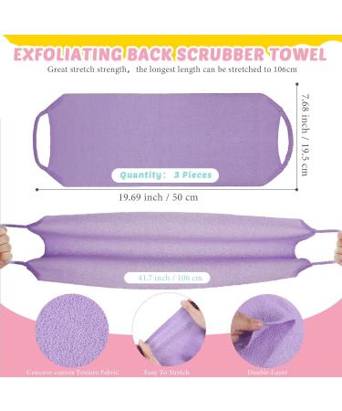4 Pack Exfoliating Shower Bath Gloves Back Scrubber Set for Women Men Children - Skin Exfoliation and Cleansing - Stretchable Pull Strap Washcloth - Pink Purple - Buy Online on GoSupps.com