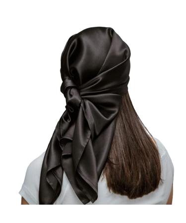 Mulberry Park Pure Silk Head Scarf Bandana - Wake Up with Less Frizz  Helps Maintain Hairstyle  Supports Hair Regrowth  Head Wrap Scarf for Sleeping - 19 Momme Silk  Grade 6A - 36 Inch Square Black