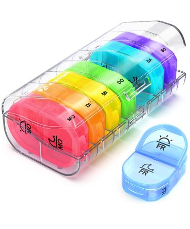 Auvon tablet box 7 days in the evening pill box 2 compartments handy and moisture-resistant medication box for your hand or pocket to store vitamin and medication - Buy Online on GoSupps.com