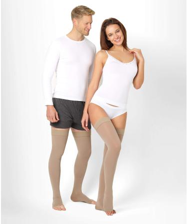 Pani Teresa Medica -Medical Thigh Compression stockings - with open tip - for women and men - (class 2 23-32 mmHg 120 den) - Thrombosis socks - Support stockings for the size 4 - Short: A - third picture