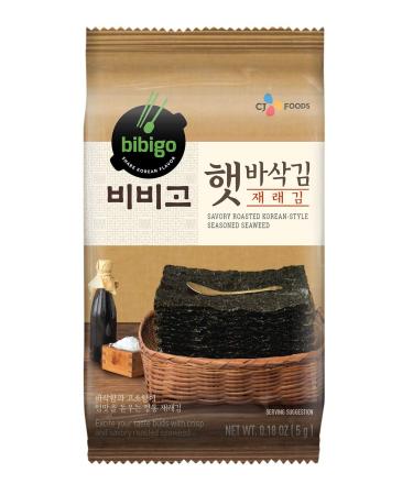 bibigo Roasted Seaweed Snack, Korean-Style Savory Seasoned with Salt and Sesame Oil, 5g (8-Pack)