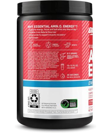 Optimum Nutrition Amino Energy Powder Plus Hydration, with BCAA, Electrolytes, and Caffeine, Strawberry Burst, 30 Servings - Buy Online on GoSupps.com