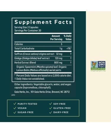 Gaia Herbs Nootropic Focus - Brain & Cognitive Support Supplement to Help Maintain Healthy Concentration* - with Saffron Lemon Balm & Spearmint - 40 Liquid Phyto-Capsules (20 Servings) 40 Count (Pack of 1) - Buy Online on GoSupps.com