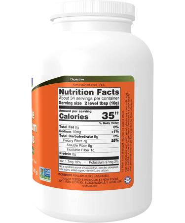 Now Foods Whole Psyllium Husks 12 oz - Dietary Fiber Supplement for Digestive Health - Buy Online on GoSupps.com