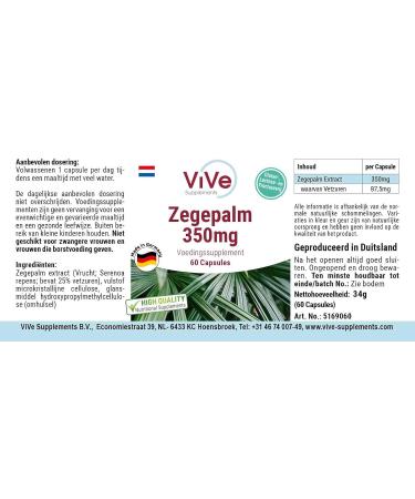 Saw Palmetto Extract 350 mg - 60 Vegan Capsules | 25% Fatty Acids | Quality Supplement from Germany - ViVe - Buy Online on GoSupps.com