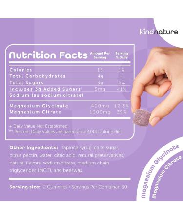 Kind Nature 2-in-1 Magnesium Gummies - 1000mg Citrate & 400mg Glycinate for Kids & Adults - High Absorption Complex for Calm & Sleep - Buy Online on GoSupps.com