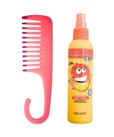 Wide Tooth Detangling Comb & Kids Magnificent Mango Detangler Spray 200ml Bundle - Tame Smooth and Detangle Unruly Hair