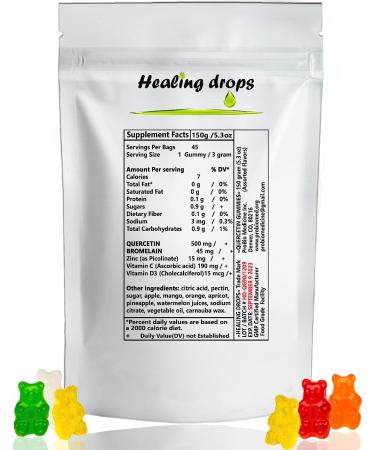 Quercetin with Bromelain Gummies - Vitamin C + Zinc + D3 - 500mg for Kids & Adults - Buy Online on GoSupps.com