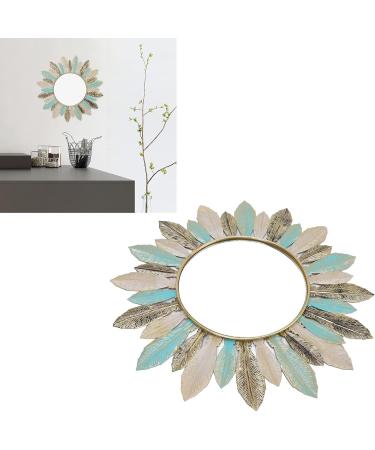 DADEA Wall Mirrors Decorative Wall Mirror Mirror for Wall Round Metal Wall Decor Modern Minimalist Hanging Feather Wall Art Sculpture for Bedroom Living Room Study Office - Buy Online on GoSupps.com