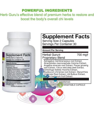 Herb Guru Chi Recuperation Energy and Blood Boosting Supplement 60 Capsules - Ginseng Gingko Biloba Astragalus - Buy Online on GoSupps.com