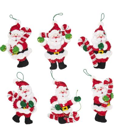 Bucilla Felt Applique Ornament Kit - 6pc Candy Cane Santa - 3.5 x 5 - DIY Holiday Crafts - Buy Online on GoSupps.com