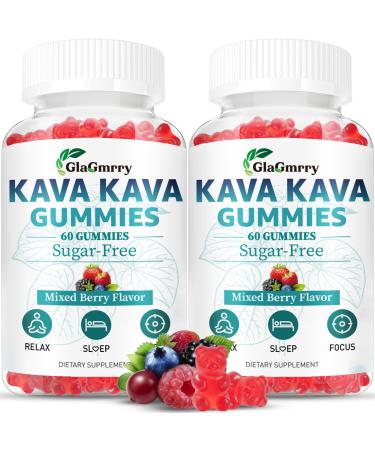 2 Pack Kava Kava Gummies 500mg, Calm Gummies for Relax, Calm, Focus & Sl ep, Kava Kava Root Extract Alternative to Kava Powder Capsules, Melatonin-Free, Sugar Free, Vegan, Mixed Berry Flavor, 120 Ct 60 Count (Pack of 2)
