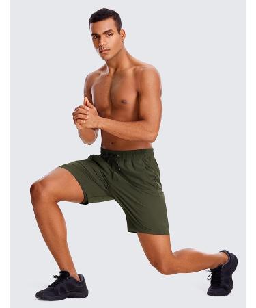 CRZ YOGA Men's 2 in 1 Running Shorts with Liner - 7'' Quick Dry Athletic Shorts, Dark Olive - Buy Online on GoSupps.com