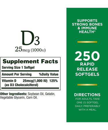 Nature's Bounty D3 25 mcg (1000 IU) - 250 Rapid Release Softgels for Optimal Health - Buy Online on GoSupps.com