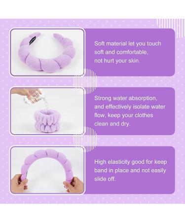 Hope&Luck 4Pcs Spa Headband Set for Women - Purple Terry Cloth Sponge Headband for Face Washing - Bubble Headband with Wristband - Buy Online on GoSupps.com