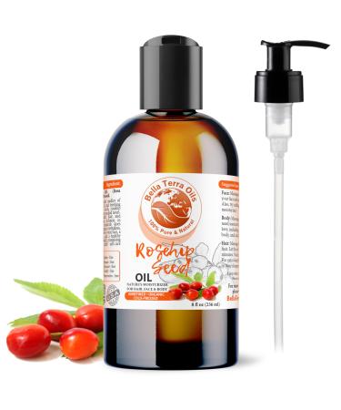 Bella Terra Oils Organic Rosehip Oil for Face Pure Cold-Pressed Rose Hip Seed Oil for Skin & Hair Natural Moisturizer & Anti-Aging Facial Oil 8oz 8 Fl Oz (Pack of 1)