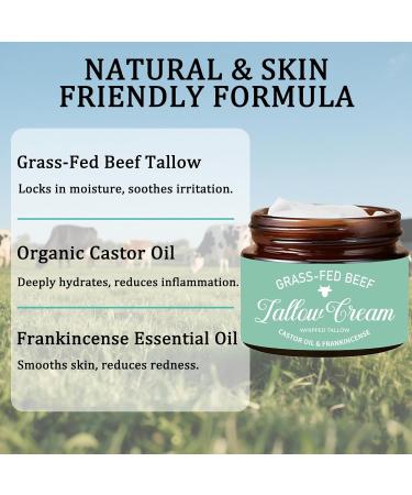 Nichalous Organic Grass Fed Whipped Tallow Cream with Castor Oil & Frankincense Oil All-Natural Moisturizer Hydrating Beef Tallow Moisturizer Cream and Manuka Honey Balm for Skin (1) - Buy Online on GoSupps.com