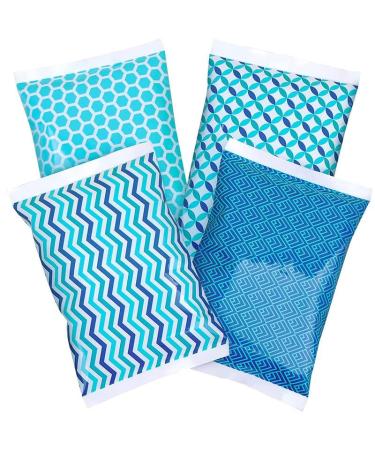 Thrive Ice Packs for Lunch Bags - Reusable Ice Packs for Cooler and Lunch Box - Lightweight, Soft Gel Ice Packs with Four Unique Designs - Lasts 8+ Hours - Pack of 4 Blue Geometric Prints