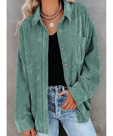 Corduroy Women's Long Sleeve Shirt Jacket - Mint Green, XX-Large - Buy Online on GoSupps.com