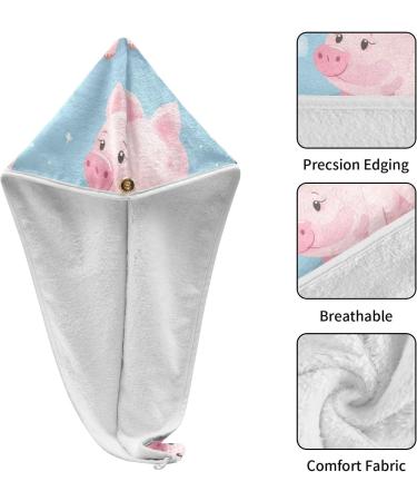 Pink Pigs Blue Hair Towel 2 Pack | Super Absorbent Quick Dry Hair Turbans for Women & Girls - Buy Online on GoSupps.com