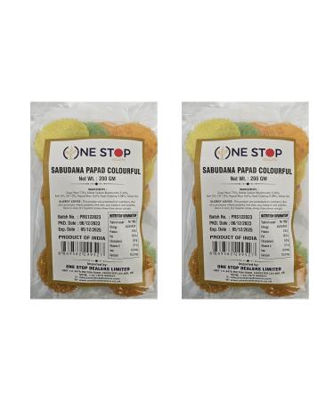 One Stop Dealer Sabudana Papad (200 Gram) - Crispy and Delicious Accompaniment to Any Meal Good for Fasting Or Upwaas (Pack of 2 Sabudana Papad Colourful)