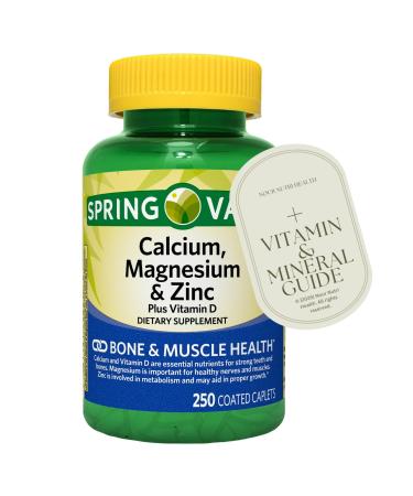 250 Count of Calcium Magnesium Zinc + Vitamin D3 Supplement Bone & Muscle Support 250 Caplets Gluten Free nnh with Exclusive Vitamin & Mineral Guide