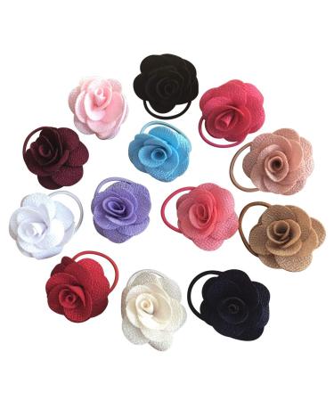 Baby Girls Hair Ties Rope 13PCS Small Seamless Hair Bands Ponytail Holder No Damage Flower Hairbands for Kids Toddlers 13pcs Camellia