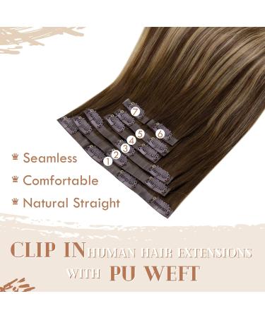 Vivien 55cm Clip-In Real Hair Extensions - 140g Light Blonde Ombre Dark Brown with Caramel Highlights - 7 Pcs 22 Inch #4/27/4 - Buy Online on GoSupps.com