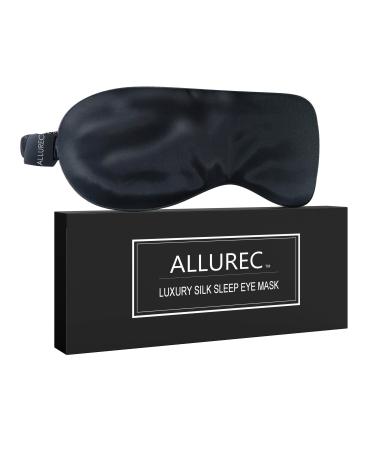ALLUREC  Luxury 100% Pure Mulberry Silk Sleep Eye Mask. Top Grade 6A 22 Momme Long Silk. Soft Comfortable Hypoallergenic Anti-Aging Anti-Wrinkles for Beauty Sleep. (Black)