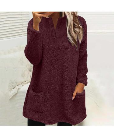 AMhomely Women's Plus Size Teddy Fleece Hoodie with Pocket - Soft Double Fleece Pullover for Winter Lounge Wear - Wine Red - Buy Online on GoSupps.com