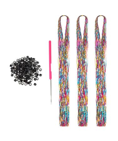 Hair Tinsel Extensions 600 Strands with Tools Sparkling Shiny Hair Tinsel Kit Heat Resistant Glitter Tinsel Hair Extensions for Women Girls 48 Inch 600 strands gradient