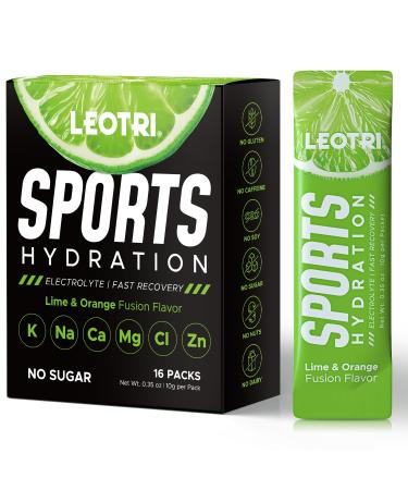 Sugar Free Electrolyte Powder Packets - Sport Hydration Drink Mix Supplement Keto Friendly with 6 Key Electrolytes Rich in Vitamin B and C 1000mg BCAA - No Sugar 16 Sticks Lime & Orange Flavor