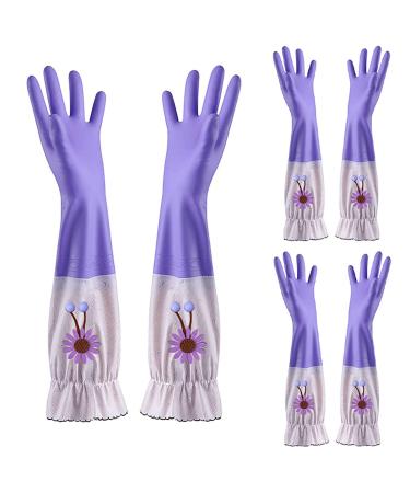 KKRAUS Cleaning Gloves 3 Pairs Reusable Long Rubber Gloves Non-Slip Household Dishwashing Gloves for Kitchen Bathroom Washing Up Gloves (Color : D Size : A) A D