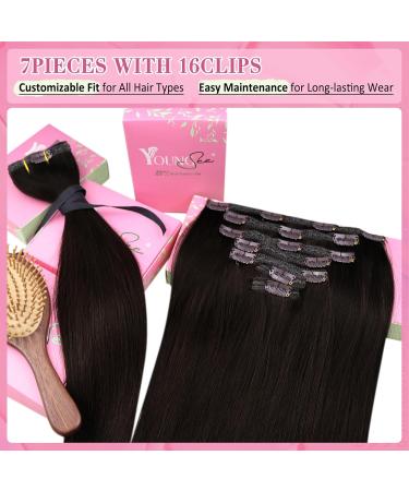 Youngsee Clip-In Extensions | Real Hair Brown 40 cm | Smooth Remy Hair Extensions (120g) - Dark Brown 7PCs - Buy Online on GoSupps.com