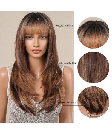 Allbell Colored Honey Brown Wigs for Women - Long Straight Layered Synthetic Wigs with Bangs | Shop 2127-2 Online - Buy Online on GoSupps.com