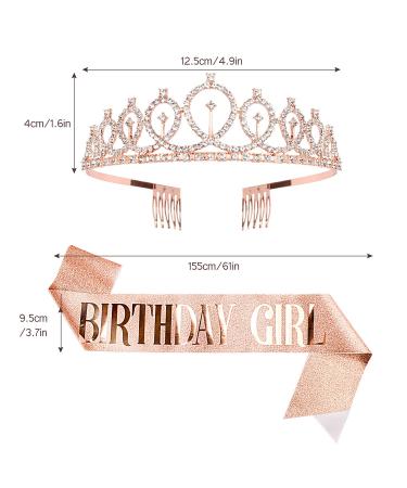 Rose Gold Birthday Queen Tiara Set with Sash - Happy Birthday Crowns for Women - Buy Online on GoSupps.com