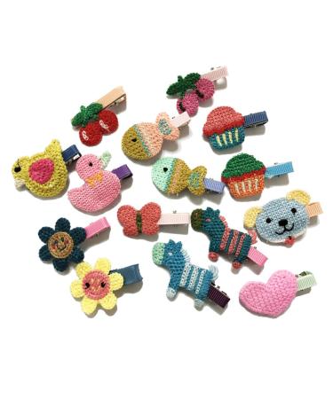 Rimobul 15 PCS Handmade Crocheted Animal Theme Mini Hair Clips for Kids (Animal Theme)