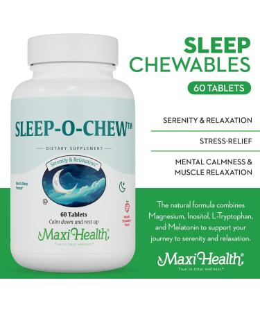 Maxi Health Sleep-O-Chew Strawberry Chewable Tablets with Magnesium Inositol L-Tryptophan 3mg Melatonin for Sleep Support - Non Habit Forming Sleep Aid for Adults Kosher Sleep Supplement 60 Count - Buy Online on GoSupps.com